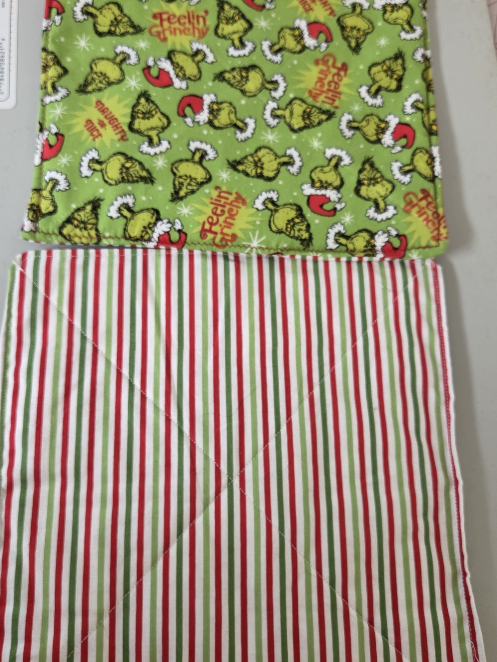1...9 Inch Grinch Potholder- Front And What The Back Looks Like